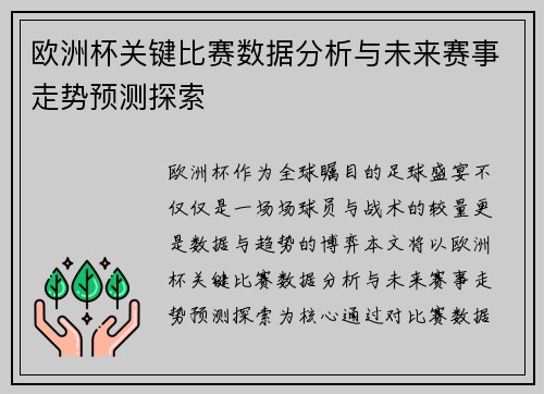 欧洲杯关键比赛数据分析与未来赛事走势预测探索
