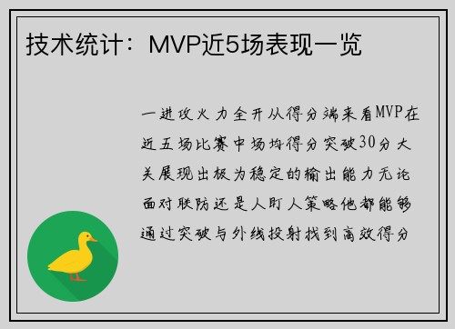 技术统计：MVP近5场表现一览